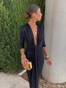 Vestido Maria - Chique, elegante, cintura alta e decote.