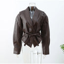 Jaqueta de Couro Mulher Moderna, Coleção Outono 2024, Gola V - Última peça!